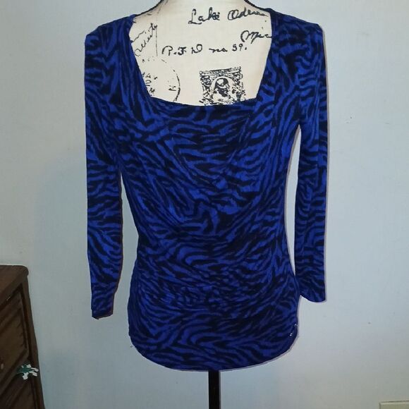 MICHAEL KORS BLUE & BLACK ZEBRA PRINT COWLNECK LONG SLEEVE TOP S/P - Picture 1 of 7